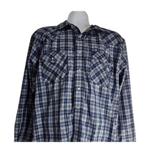 Cowboy Legend Shirt Mens Size XL Blue Plaid Western Pearl Snaps Single Yoke